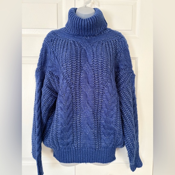 FATE Sweater Turtleneck Forever Chic Cable Sweater Royal Blue size Small Medium - Picture 3 of 13